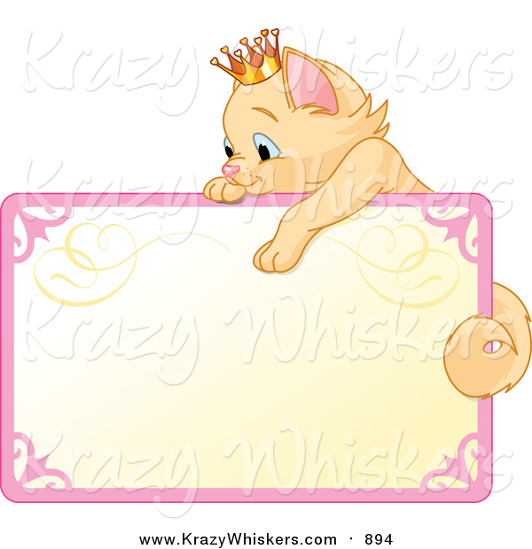 Critter Clipart of a Blank Sign with a Princess Cat
