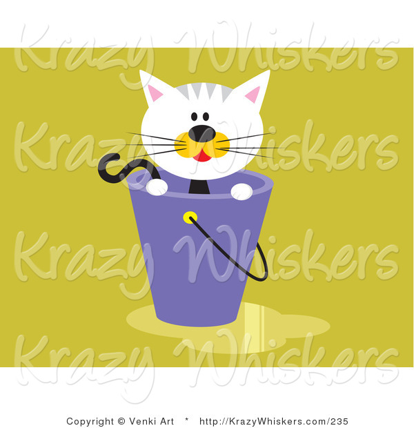 Critter Clipart of a Calico Kitten Inside a Bucket with Water Spilled on the Floor