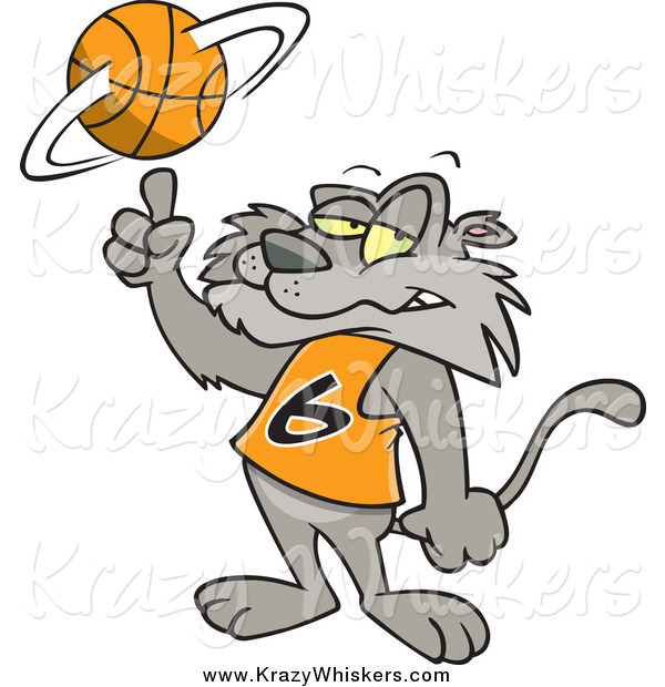 Critter Clipart of a Cartoon Cat Spinning a Basketball