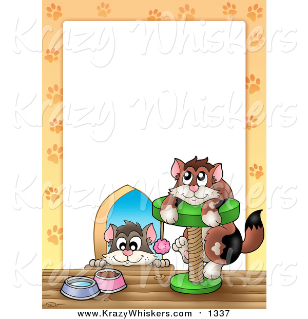 Critter Clipart of a Cat in a Hole and on a Tree Border Around White Space