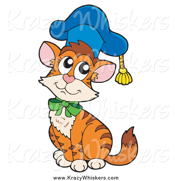 Critter Clipart of a Cat Professor Wearing a Cap