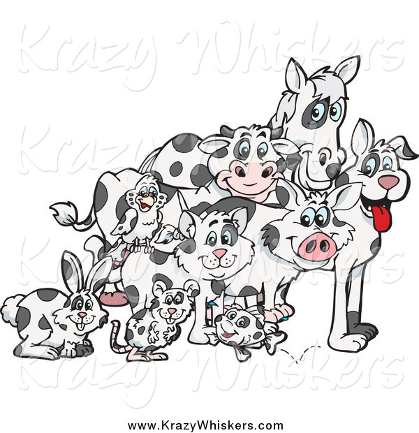 Critter Clipart of a Cloned Rabbit, Mouse, Fish, Cat, Bird, Pig, Dog, Cow and Horse