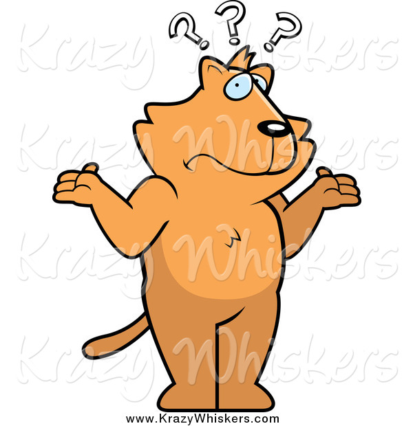 Critter Clipart of a Confused Ginger Cat Shrugging Under Question Marks