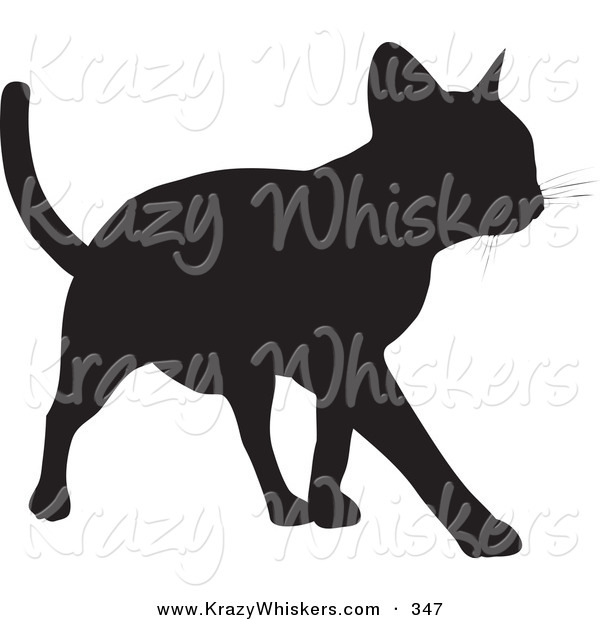 Critter Clipart of a Cool Cat Silhouetted in Black, Walking Forward on White