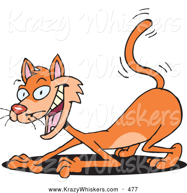 Critter Clipart of a Cute but Devilish Orange Cat Scratching the Ground, with a Shadow