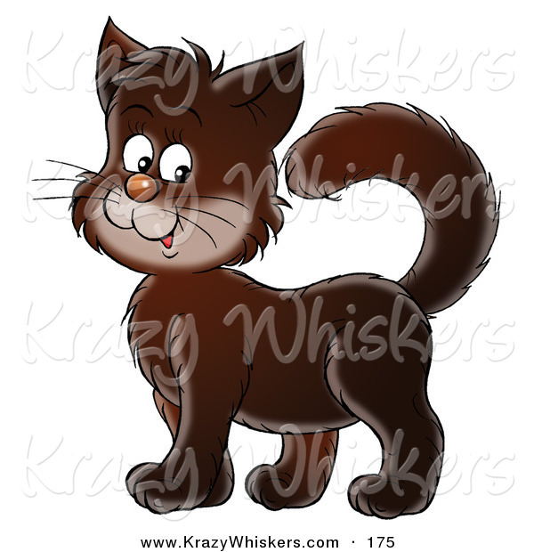 Critter Clipart of a Cute Dark Brown Kitten Standing with His Tail High
