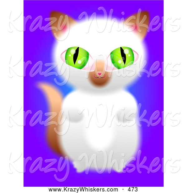 Critter Clipart of a Cute Green Eyed Brown and White Kitten Sitting up on Its Hind Legs and Begging on Purple