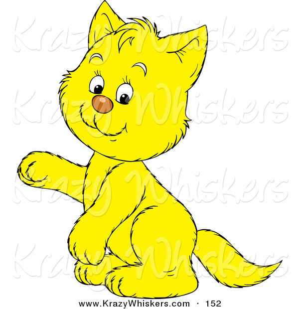 Critter Clipart of a Cute Happy Yellow Kitty Cat Sitting up on Its Hind Legs, Raising One Paw