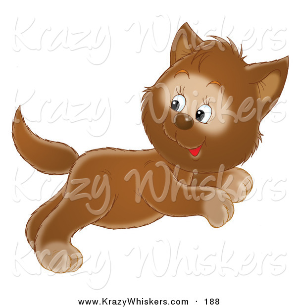 Critter Clipart of a Cute Jumping Brown Kitten Jumping and Looking Back