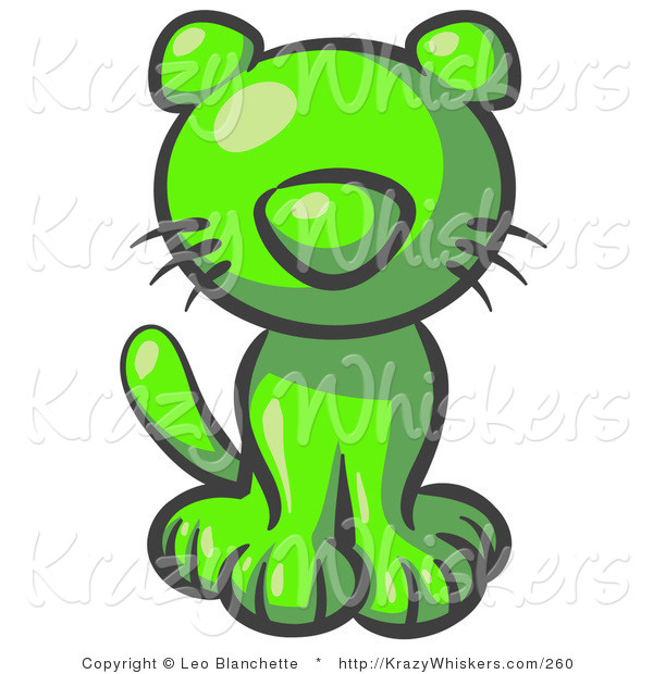 Critter Clipart of a Cute Lime Green Kitten Sitting and Looking Curiously at the Viewer