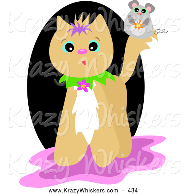 Critter Clipart of a Cute Mouse on a Beige Cat, on White