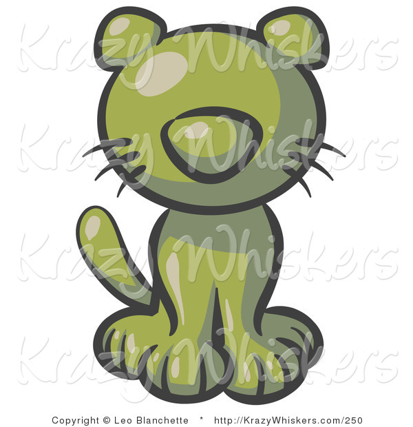 Critter Clipart of a Cute Olive Green Kitten Looking Curiously at the Viewer
