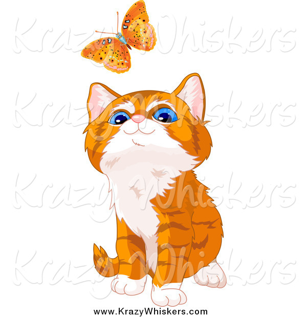 Critter Clipart of a Cute Orange Kitten Watching a Butterfly