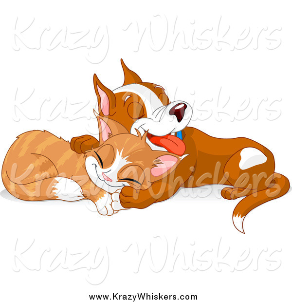 Critter Clipart of a Cute Puppy and Kitten Taking a Nap Together