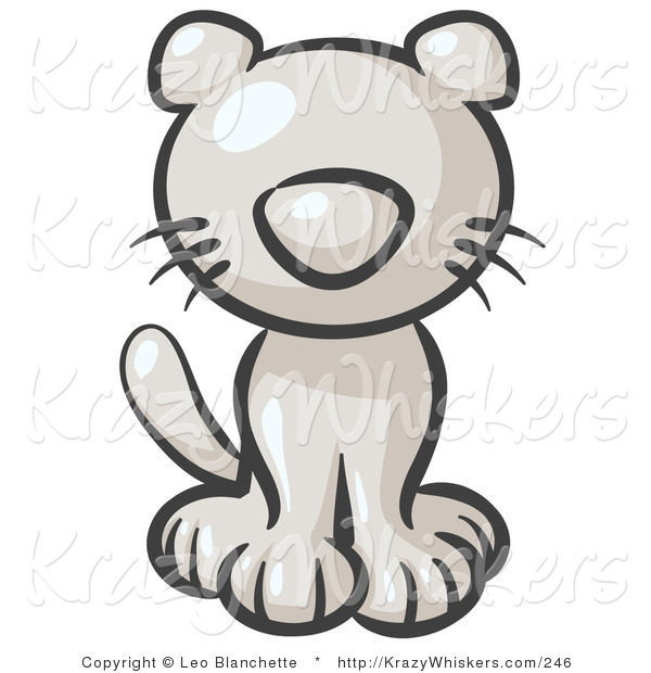 Critter Clipart of a Cute White Kitten Looking Curiously at the Viewer