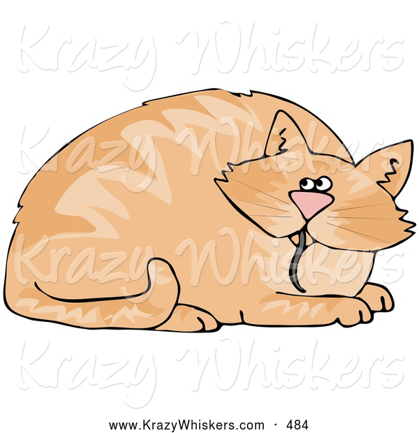 Critter Clipart of a Fat Orange Cat with a Mouse Tail Hanging out of His Mouth
