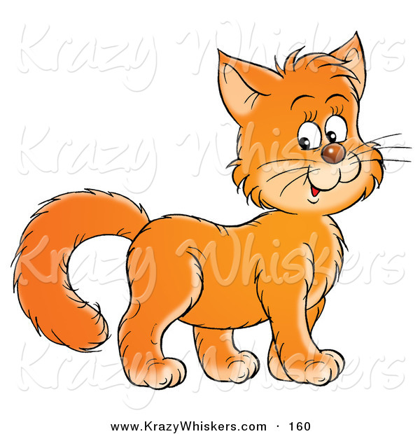 Critter Clipart of a Friendly Orange Kitty Cat Smiling and Facing to the Right