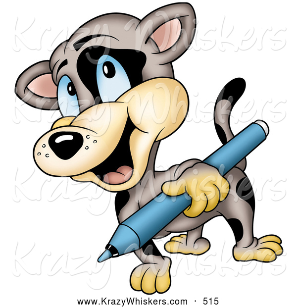 Critter Clipart of a Friendly Spotted Cat Carrying a Blue Marker