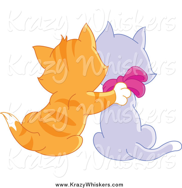 Critter Clipart of a Ginger Tabby Kitten Cuddling with a Purple Kitten
