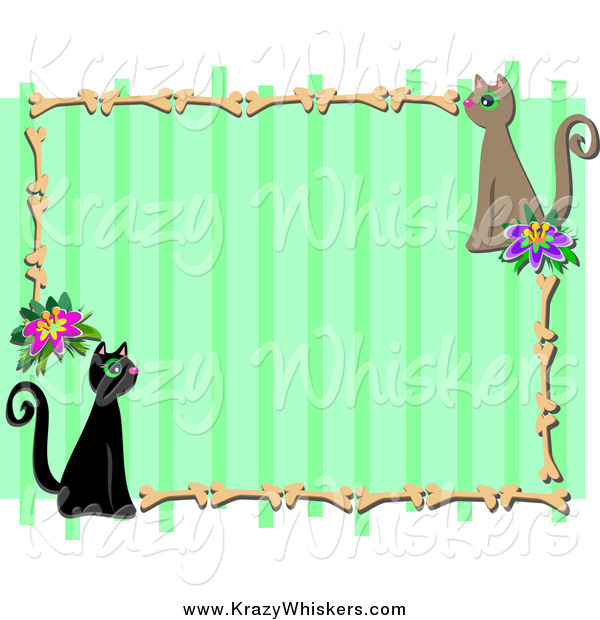 Critter Clipart of a Green Stripe Frame with Kitty Cats and Bones