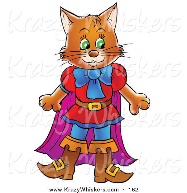 Critter Clipart of a Happy Brown Cat in Clothes and Boots, Puss in Boots