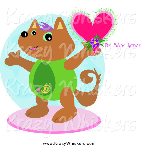 Critter Clipart of a Happy Cat Holding a Be My Love Heart