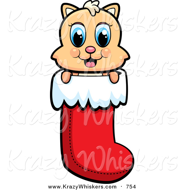 Critter Clipart of a Happy Cat in a Christmas Stocking