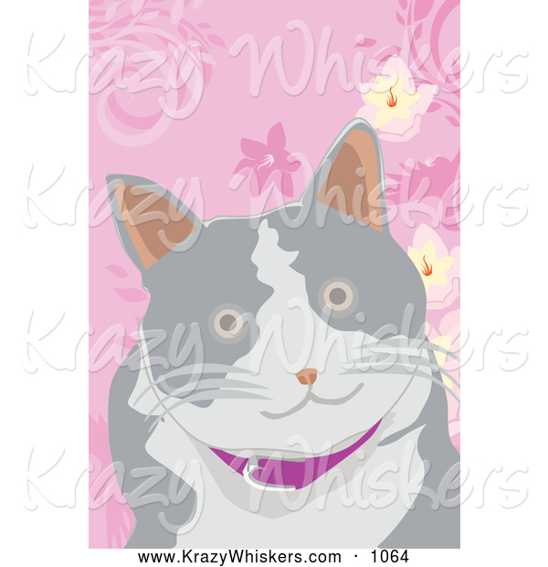 Critter Clipart of a Happy Cat over Pink