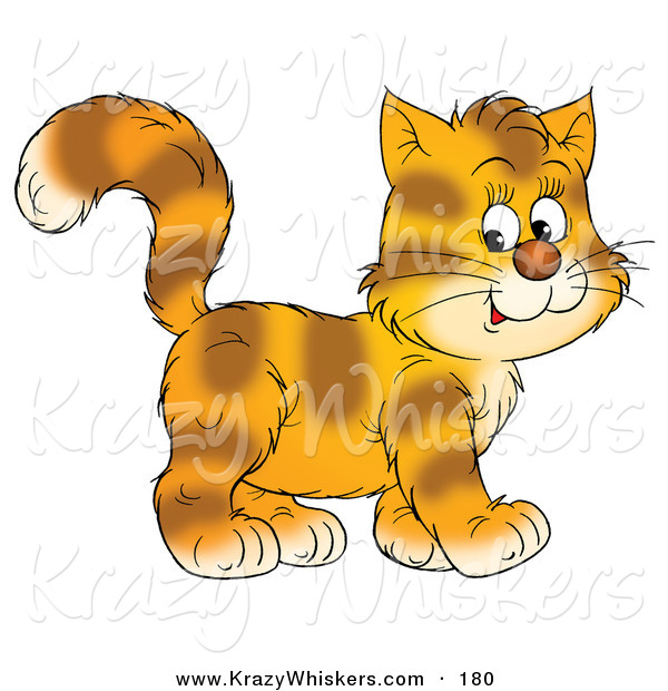 Critter Clipart of a Happy Cute Kitten with Stripes on Orange Fur, Walking to the Right