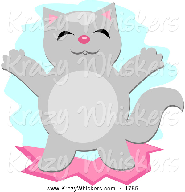 Critter Clipart of a Happy Gray Cat