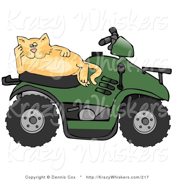 Critter Clipart of a Lazy Ginger Cat Resting on the Seat of a Green Quad