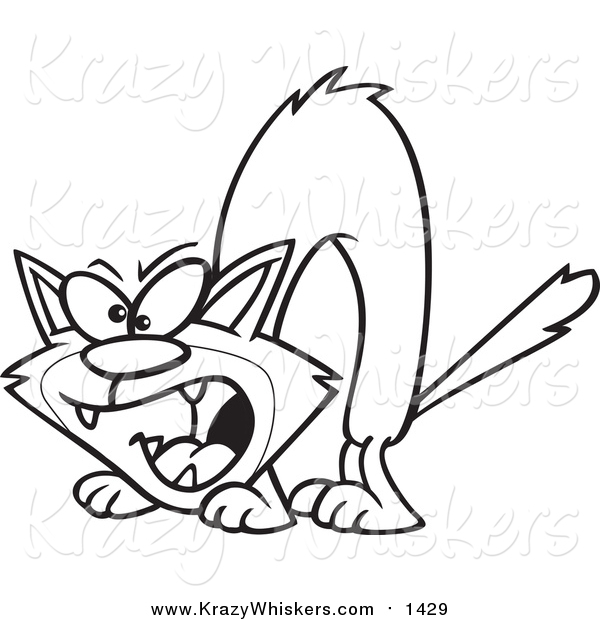 Critter Clipart of a Lineart Hissing Cat