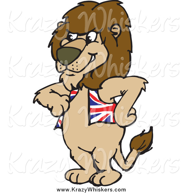 Critter Clipart of a Lion Wearing a British Flag Vest