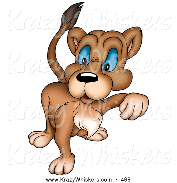 Critter Clipart of a Mean Blue Eyed Lioness Walking Forward on White