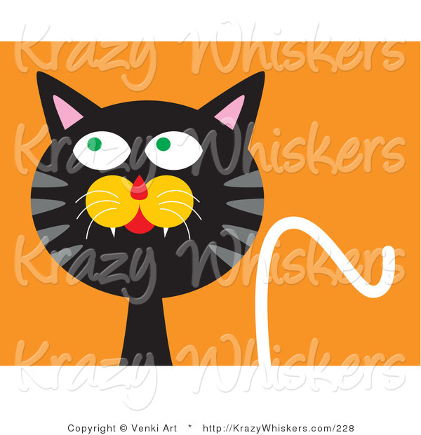 Critter Clipart of a Silly Black Cat with an Orange Background