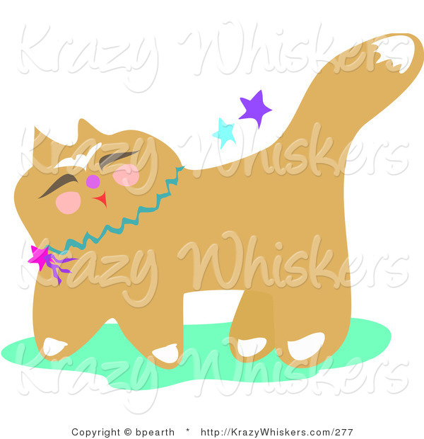 Critter Clipart of a Smiling Japanese Cat Wearing a Blue Collar with Stars
