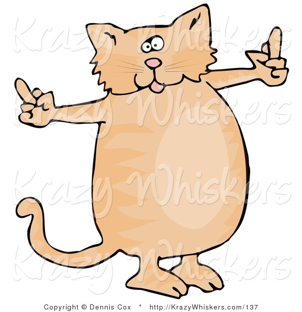 Critter Clipart of a Spoiled Chubby Orange Cat Using Both Front Paws to Flip People off After Not Getting What He Wants