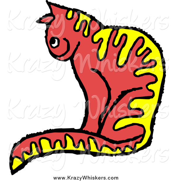 Critter Clipart of a Yellow and Red Cat Sitting