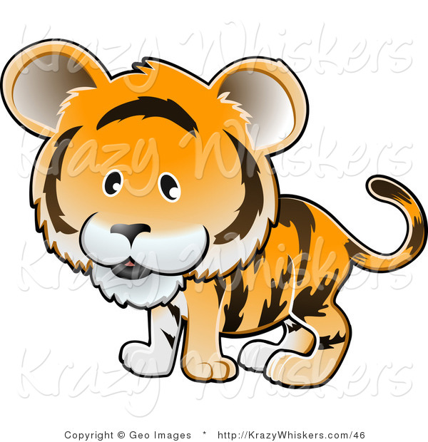 Critter Clipart of an Adorable Orange Tiger with Black Stripes and a Large Head