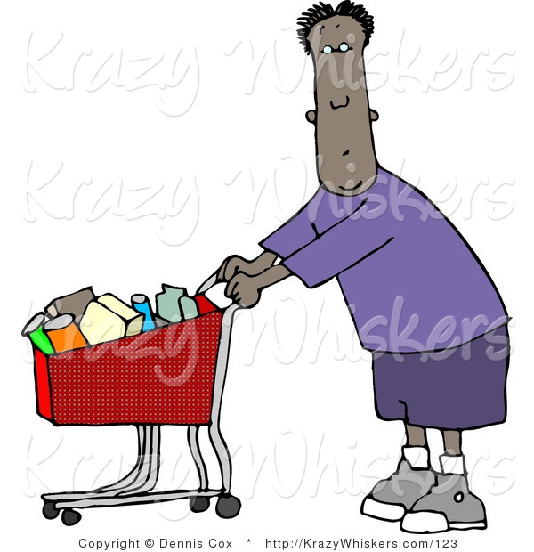 Critter Clipart of an Ethnic Man Going Grocery Shopping at His Local Food Store