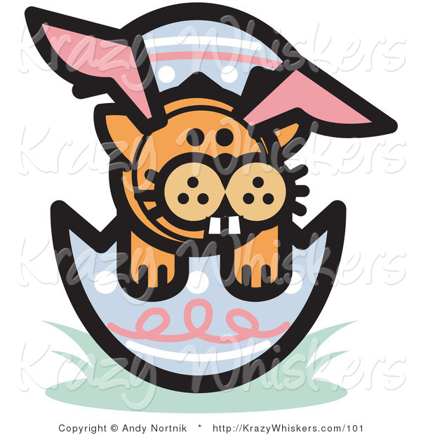 Critter Clipart of an Orange Cat Wearing Easter Bunny Ears and Buck Teeth and Sitting in an Easter Egg