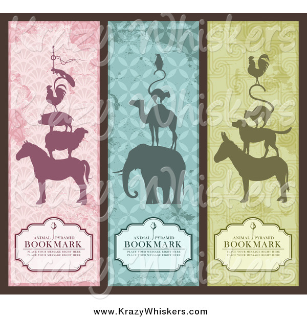 Critter Clipart of Vintage Silhouetted Animal Pyramid Bookmarks with Sample Text