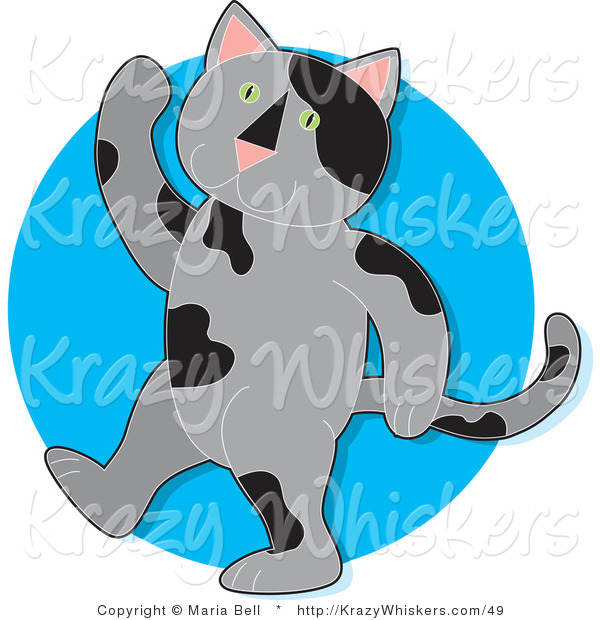 Vector Kitty Clipart of a Waving Cat Walking Upright - Royalty Free