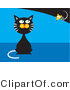 Critter Clipart of a Black and Gray Tabby Cat Sitting and Pretending He Doesn't Know a Mouse Is Behind Him While the Mouse Creeps Forward by
