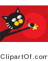 Critter Clipart of a Black and Gray Tom Cat with Fast Reflexes, Reaching out and Grasping a Scared Mouse in His Paw by