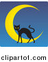 Critter Clipart of a Black Cat over a Crescent Moon on Blue by Rosie Piter