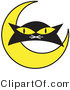 Critter Clipart of a Black Cat's Face with Yellow Eyes with with a Yellow Crescent Moon by Andy Nortnik