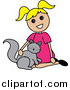 Critter Clipart of a Blond Girl Petting a Cat by Pams Clipart