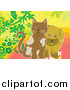 Critter Clipart of a Brown Puppy and Kitten with Flowers by Mayawizard101