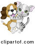 Critter Clipart of a Cute Beagle Puppy Dog Hugging a Gray Kitten by BNP Design Studio